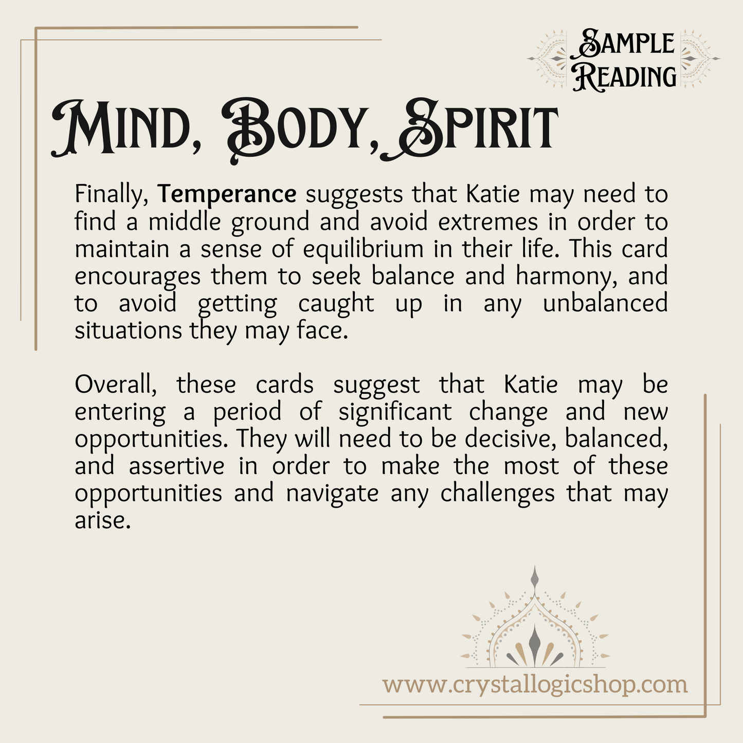 Mind Body Spirit Blind Tarot Reading 3 Cards