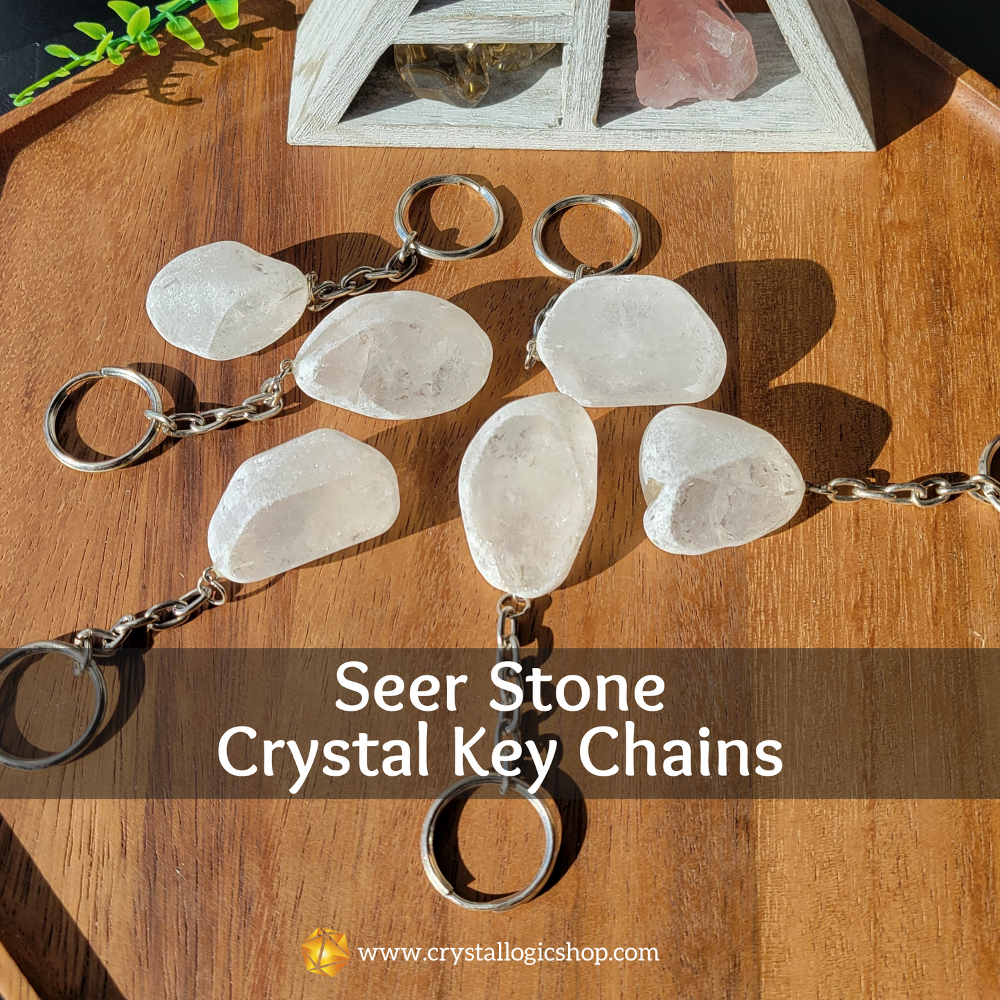 Clear Quartz Window Stone Keychain