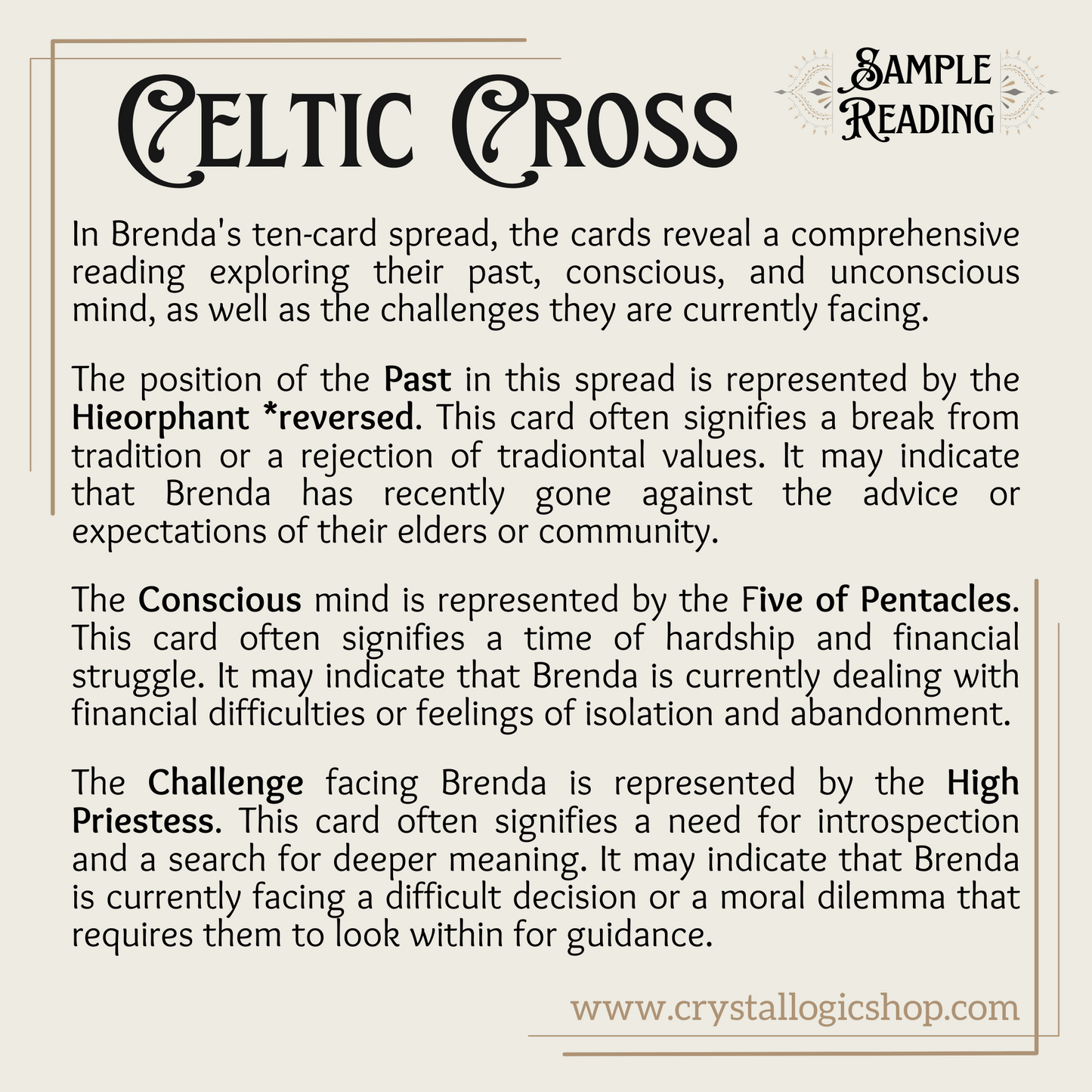 Celtic Cross Blind Tarot Reading 10 Cards