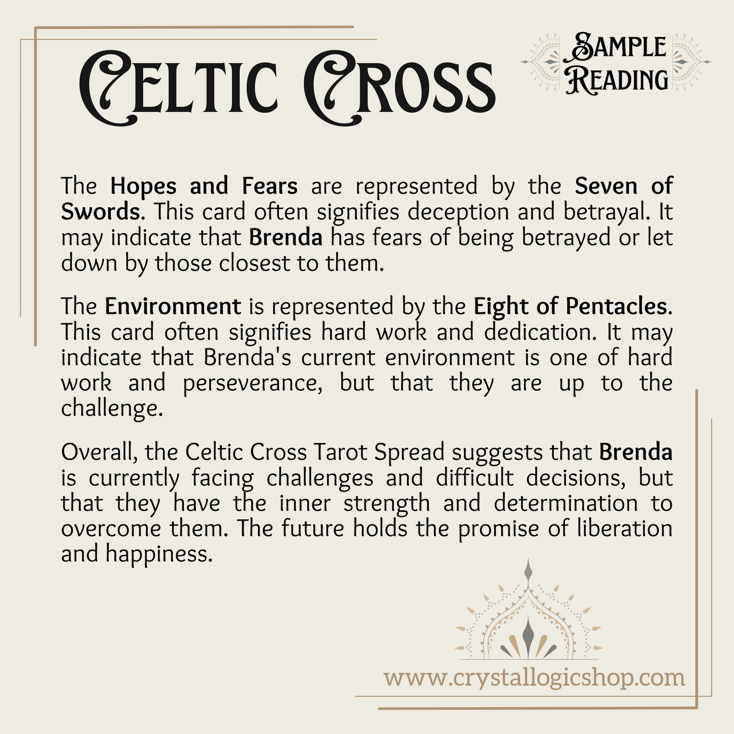 Celtic Cross Blind Tarot Reading 10 Cards