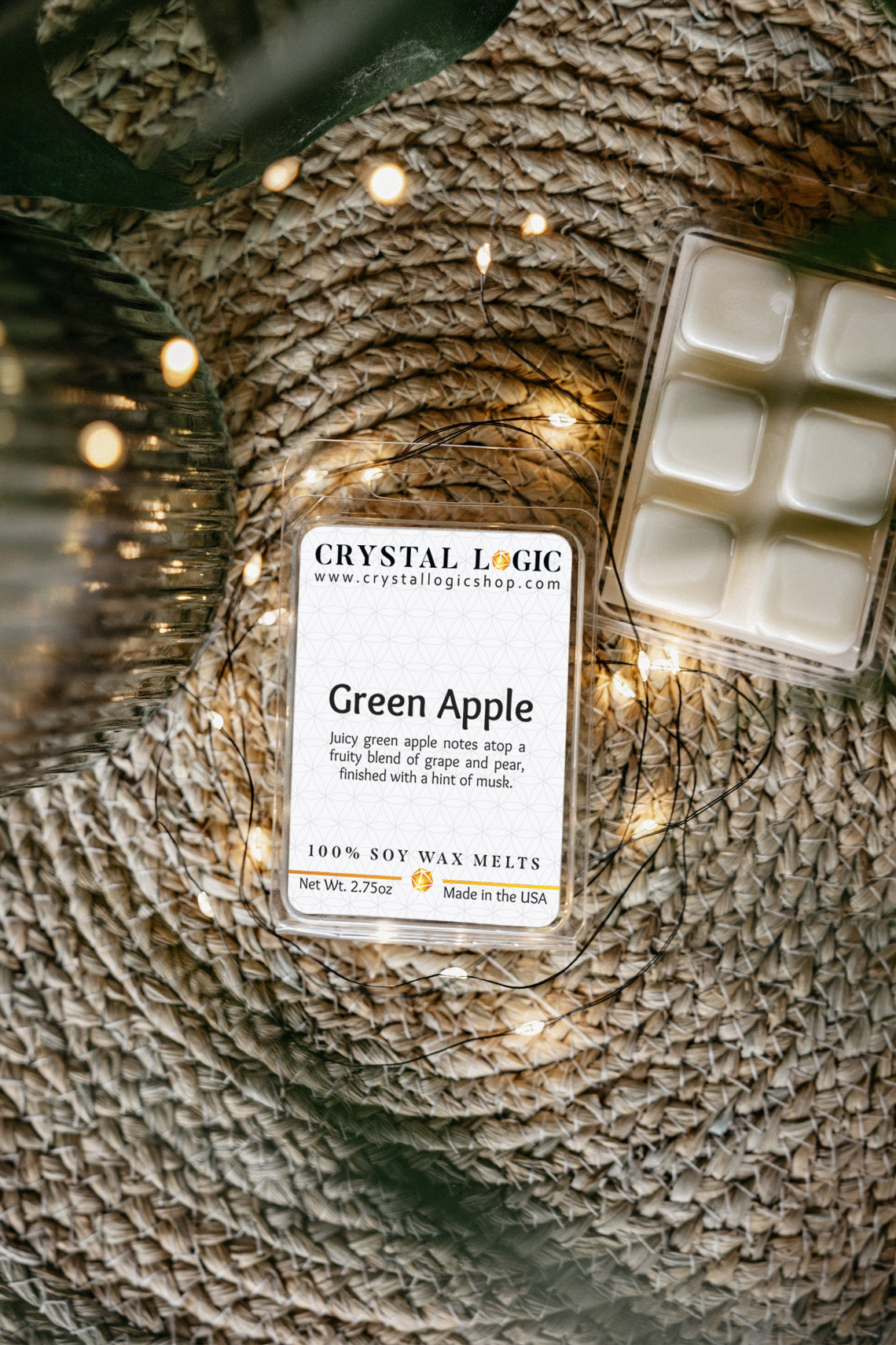 Soy Candle Wax Melts Crystal Logic Shop Green Apple Front and back