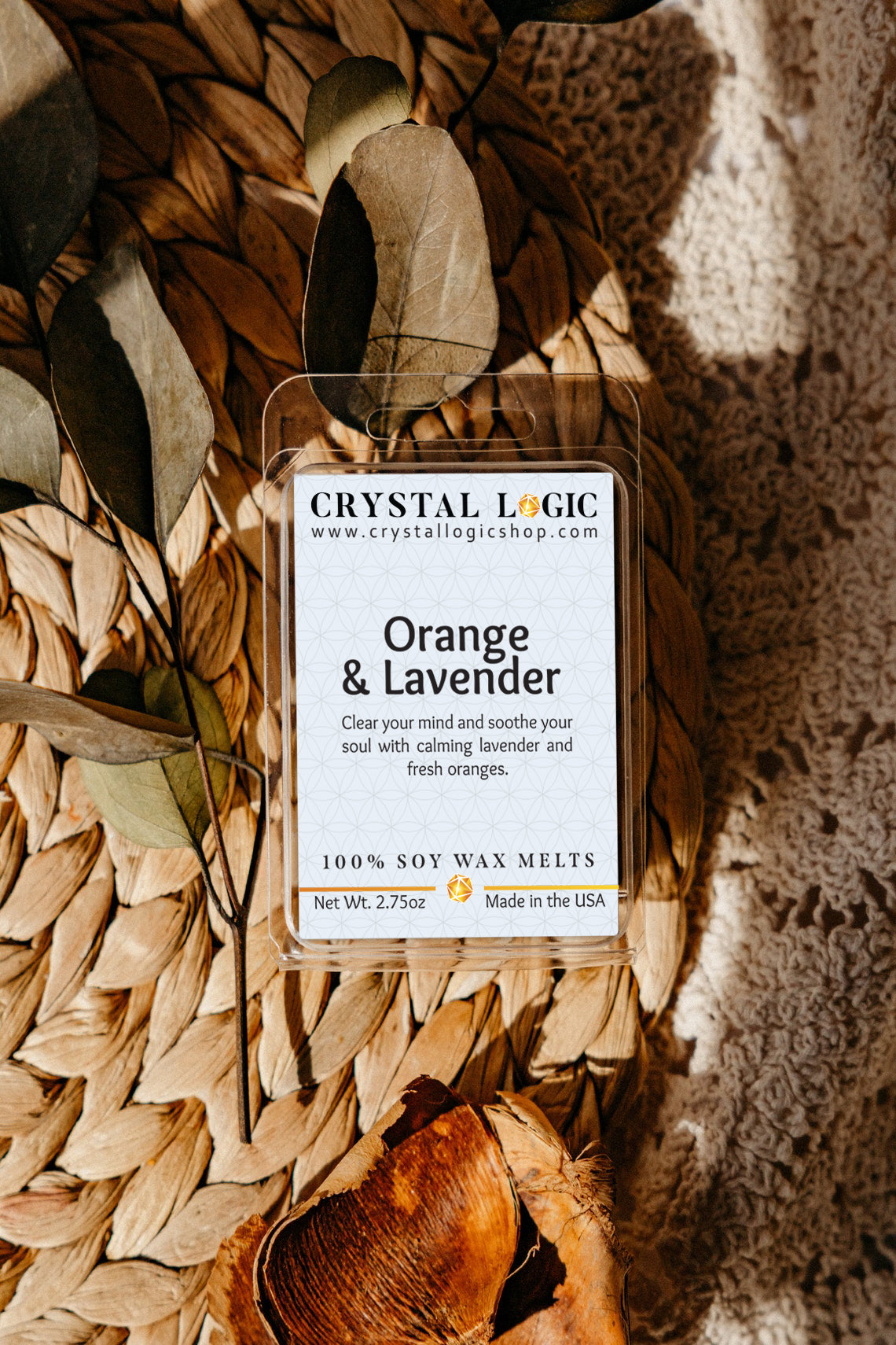 Soy Candle Wax Melts Crystal Logic Shop Orange & Lavender Front