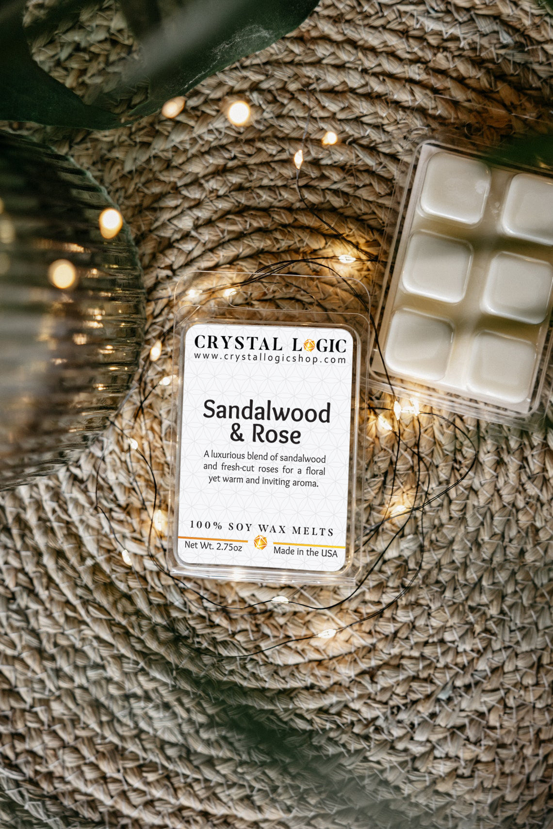 Soy Candle Wax Melts Crystal Logic Shop Sandalwood & Rose Front & Back