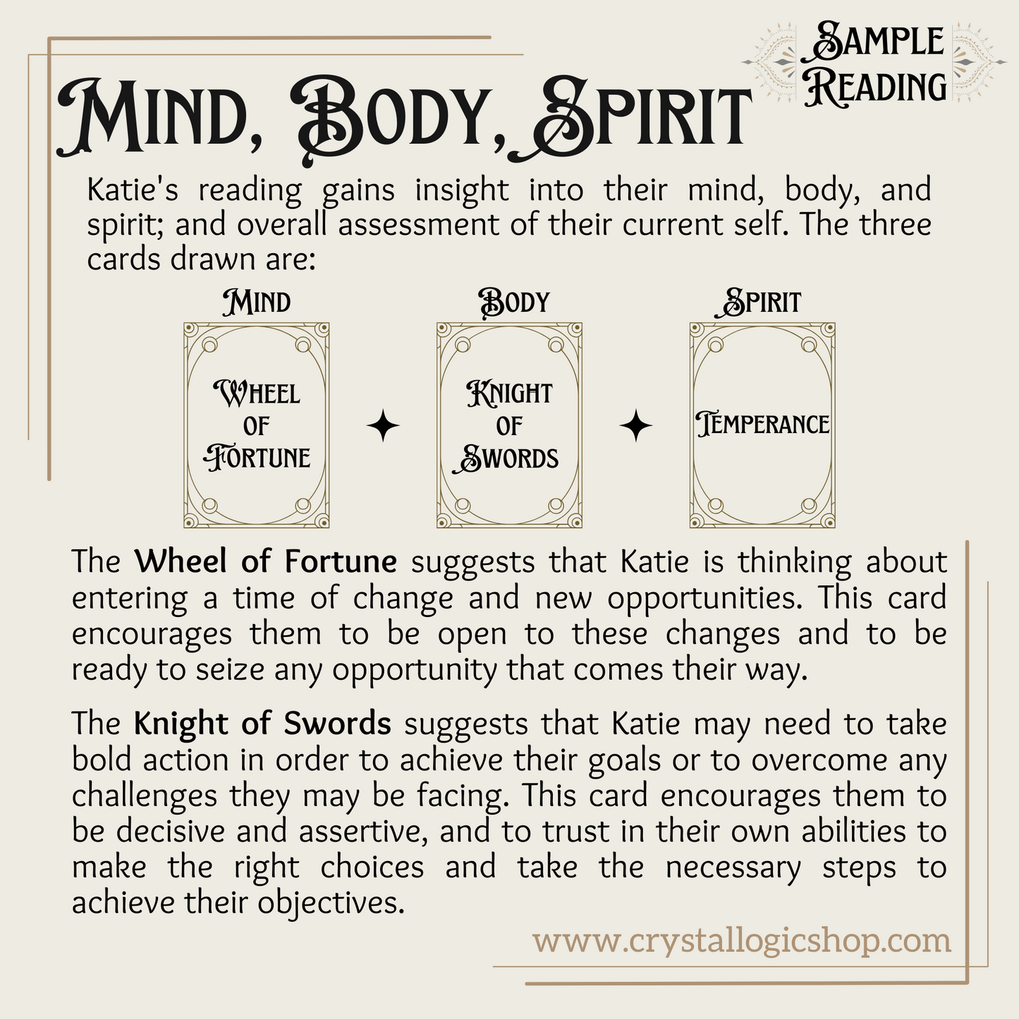 Mind Body Spirit Blind Tarot Reading 3 Cards