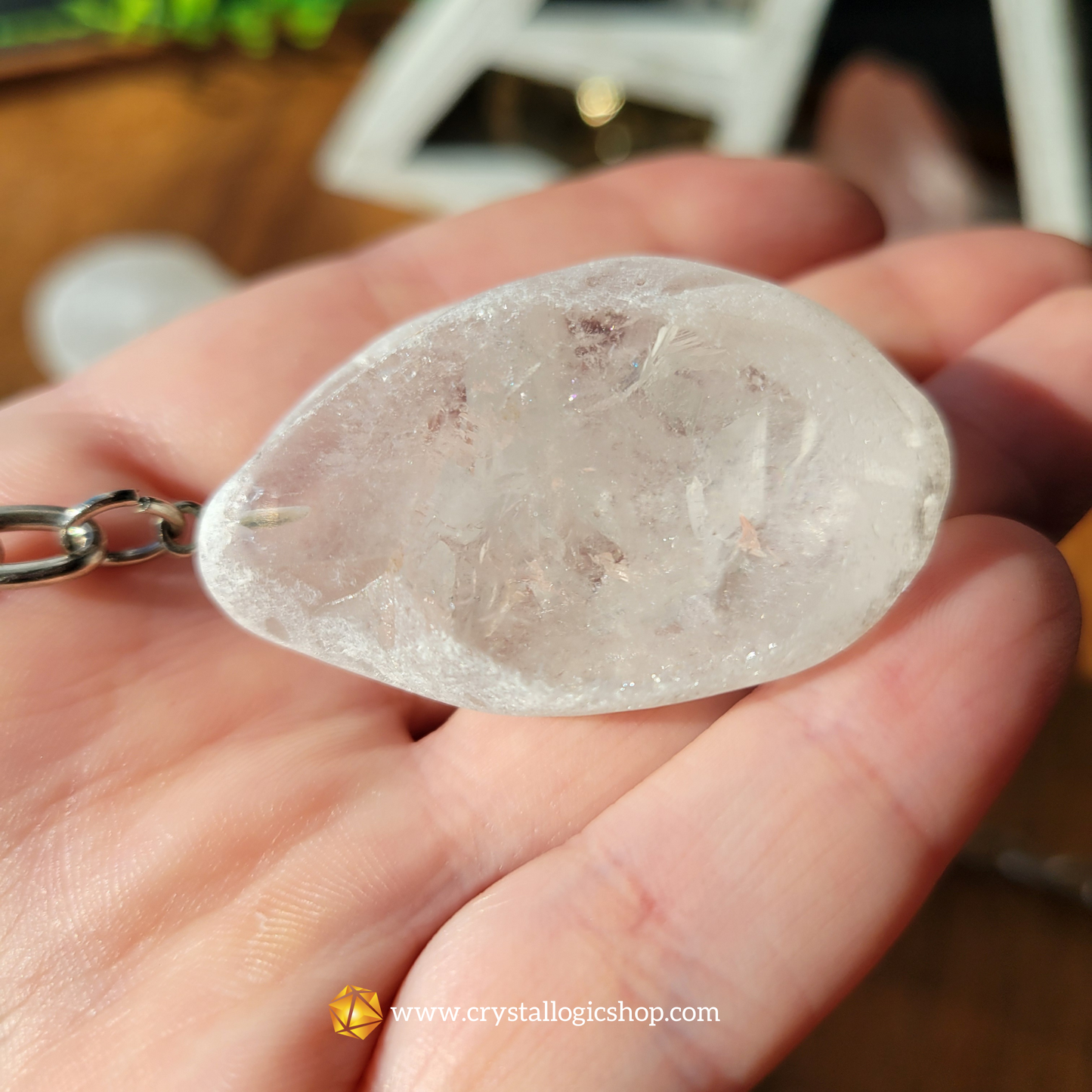 Clear Quartz Window Stone Keychain