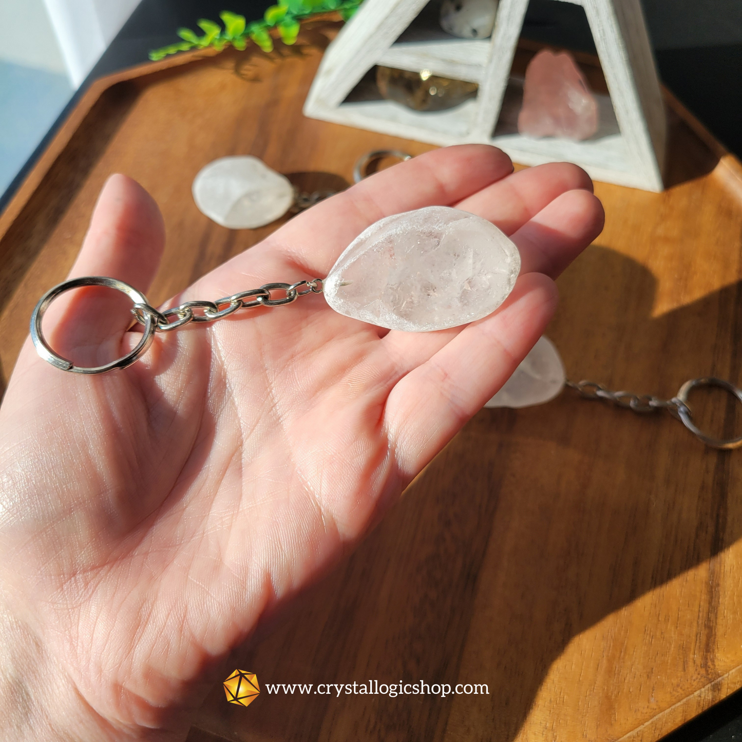 Clear Quartz Window Stone Keychain