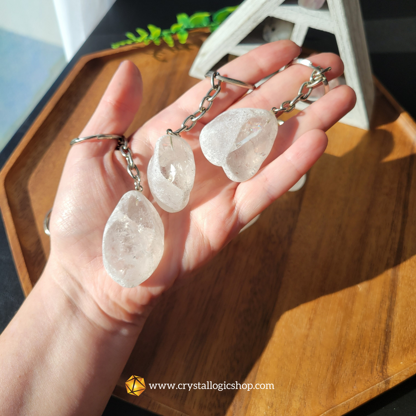 Clear Quartz Window Stone Keychain