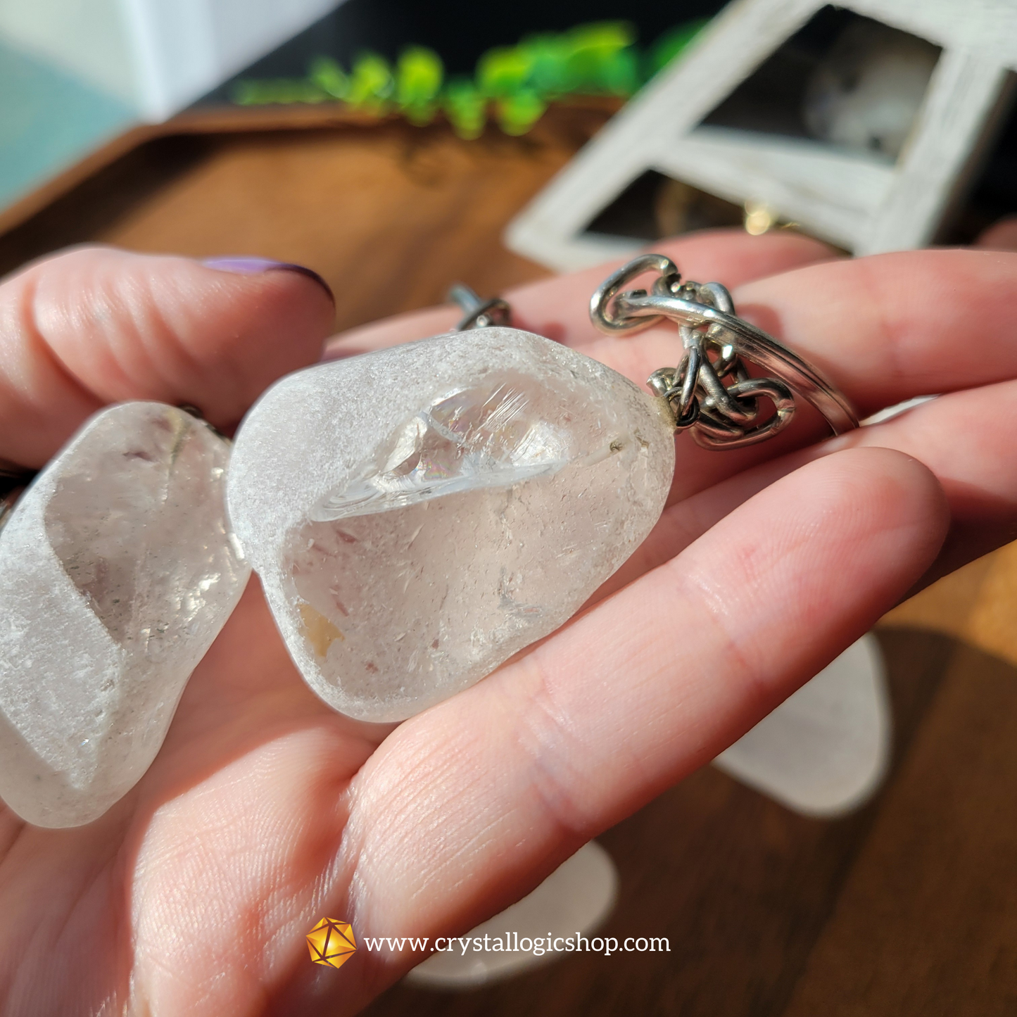 Clear Quartz Window Stone Keychain