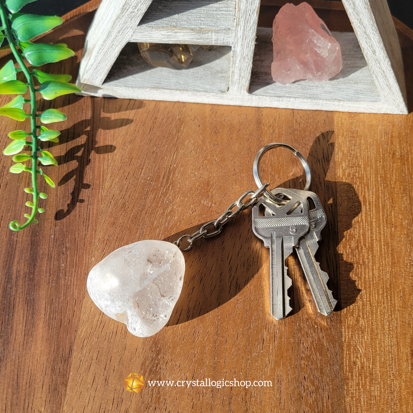 Clear Quartz Window Stone Keychain
