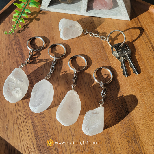 Clear Quartz Window Stone Keychain