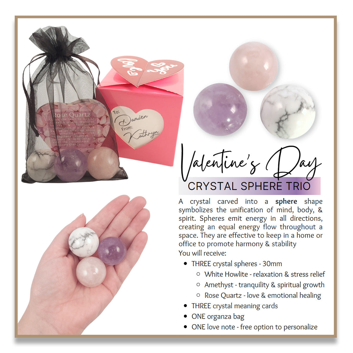 Personalized Valentine's Day Crystal Sphere Trio