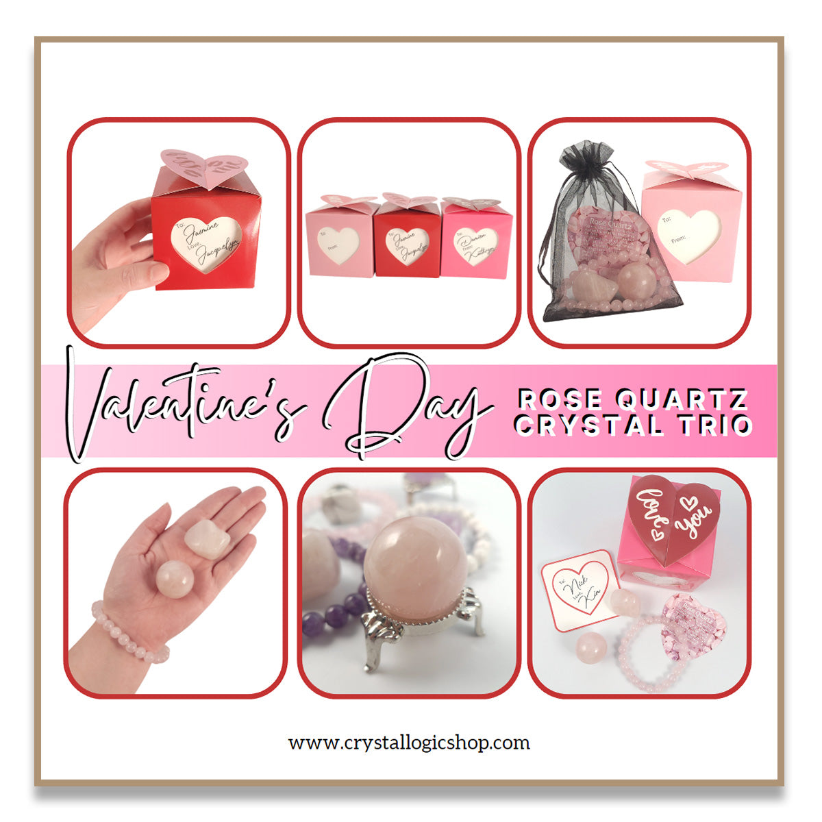 Personalized Valentine's Day Rose Quartz Crystal Trio