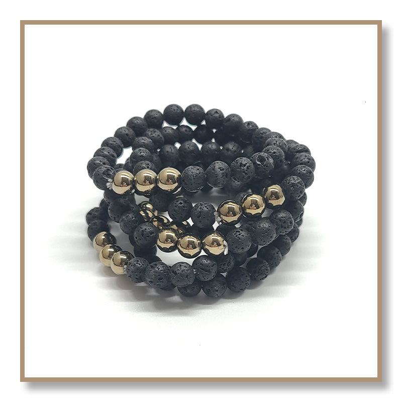 Pyrite & Lava Beads Chakra Bracelet (8mm)