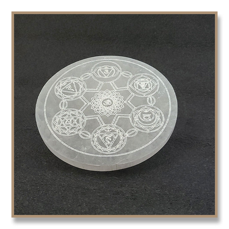 Selenite Chakra Engraved Plate